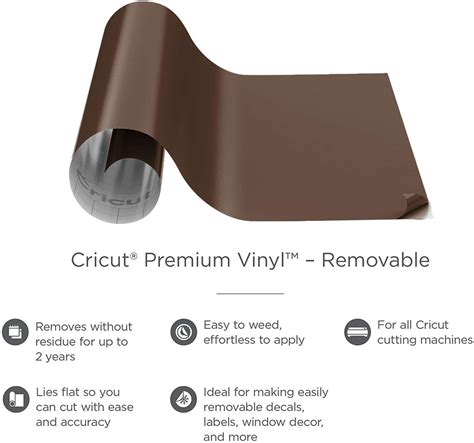 Cricut Premium Vinyl Removable 30x120cm (Coffee); Ideal for making removable Decals labels home decor media covers and other DIY projects! Cut intricate images that adhere but leave behind no stubborn residue;m This package contains one 12x48 inch roll of vinyl